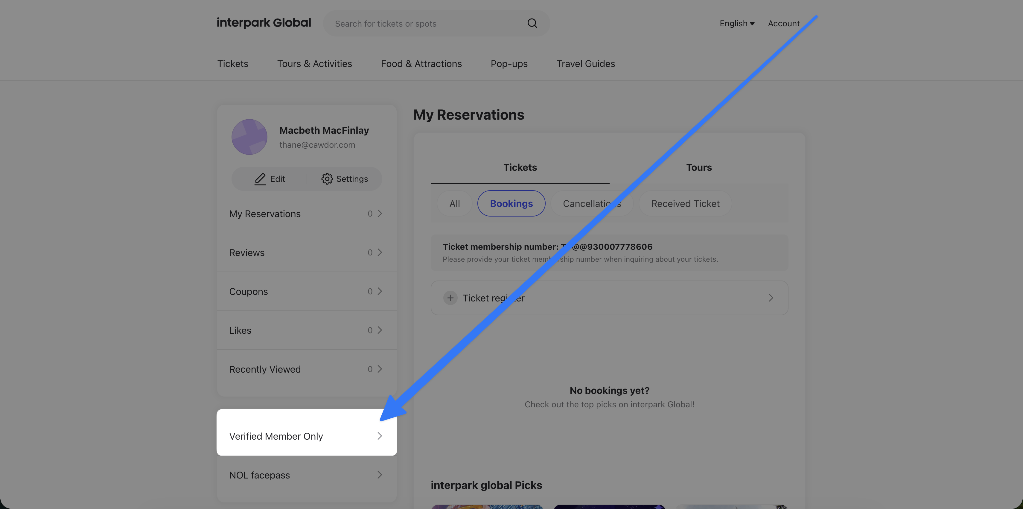 A screenshot with an arrow pointing towards 'Verified Member Only'
