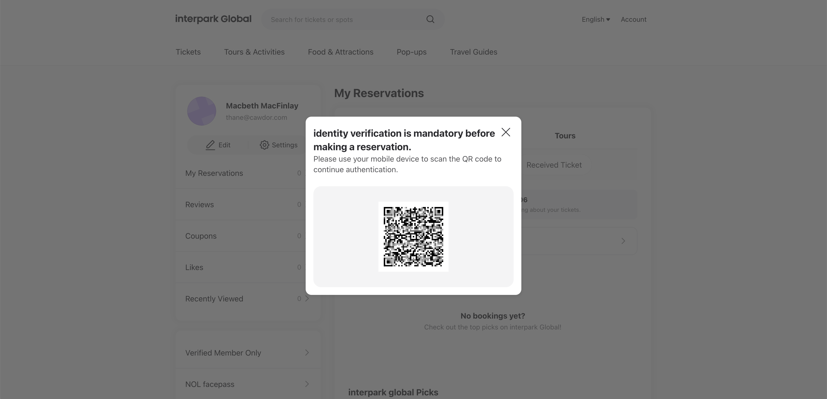 A screenshot showing the verification pop-up